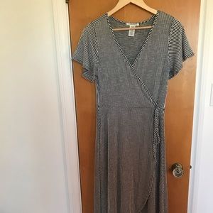 Striped Tulip-Skirt Wrap Dress (Caution To The Wind)